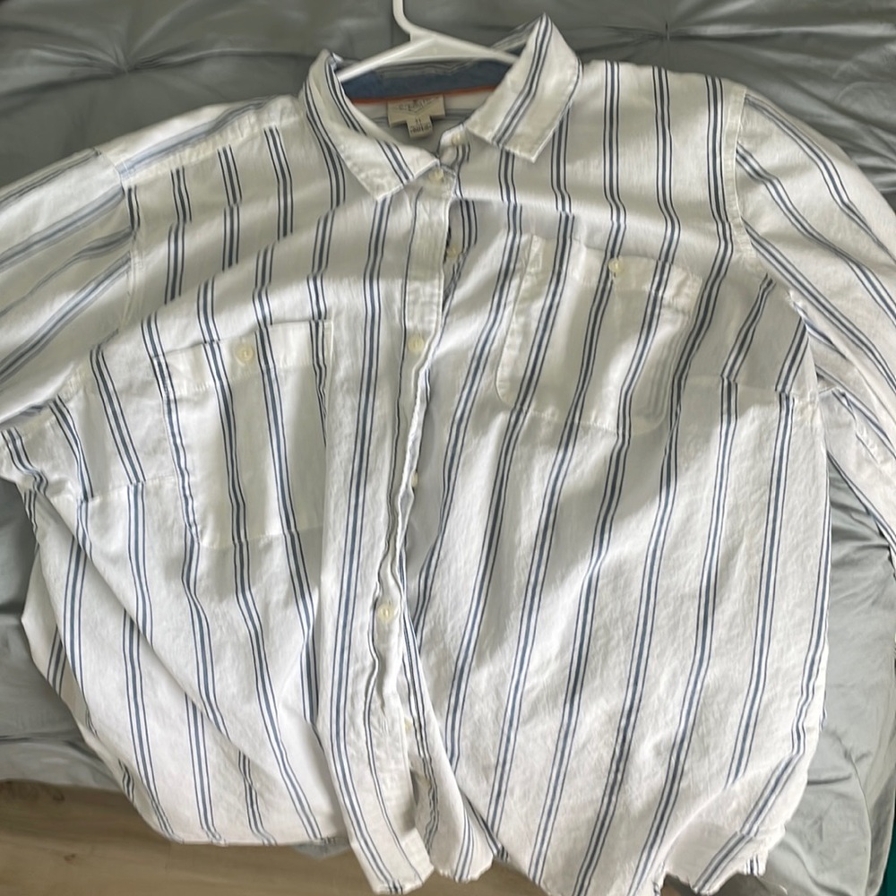 St.John’s Bay Blue and White Striped Long Sleve Polo Shirt